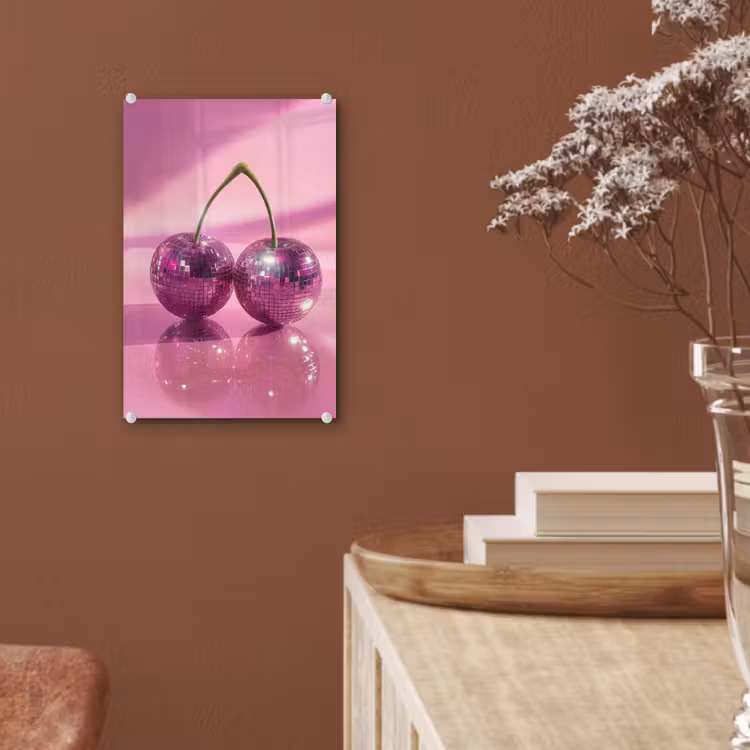 Glas schilderij - Glitter - Discobol - Roze - Kersen — 6