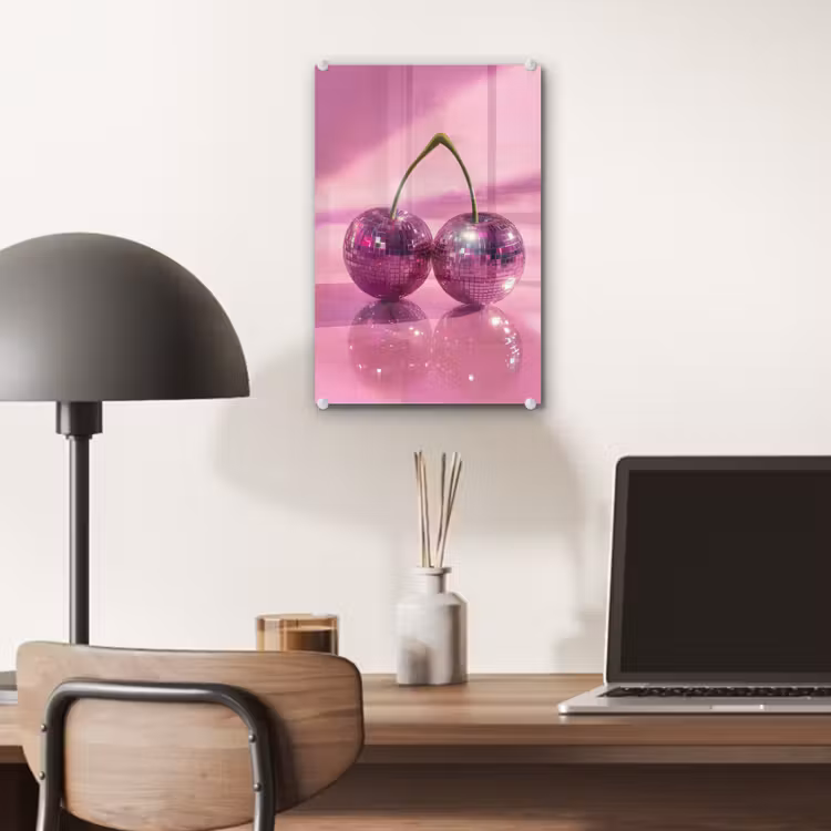 Glas schilderij - Glitter - Discobol - Roze - Kersen — 7