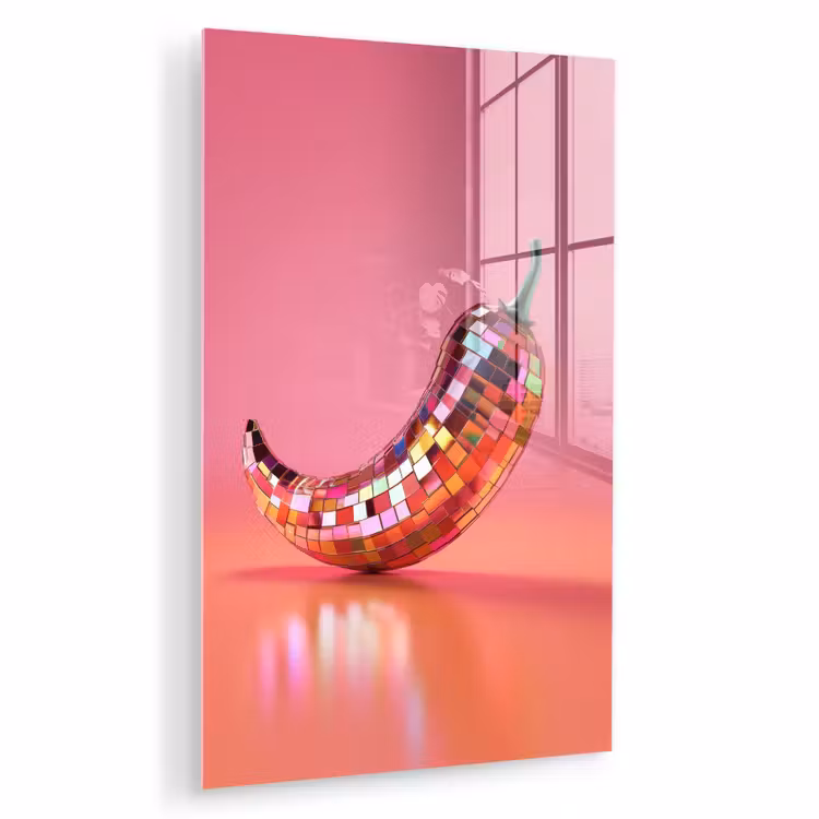Glas schilderij - Peper - Disco - Rood - Glitter — 1