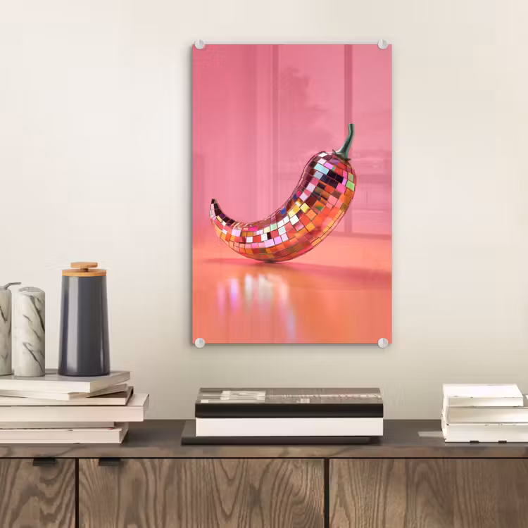 Glas schilderij - Peper - Disco - Rood - Glitter — 2