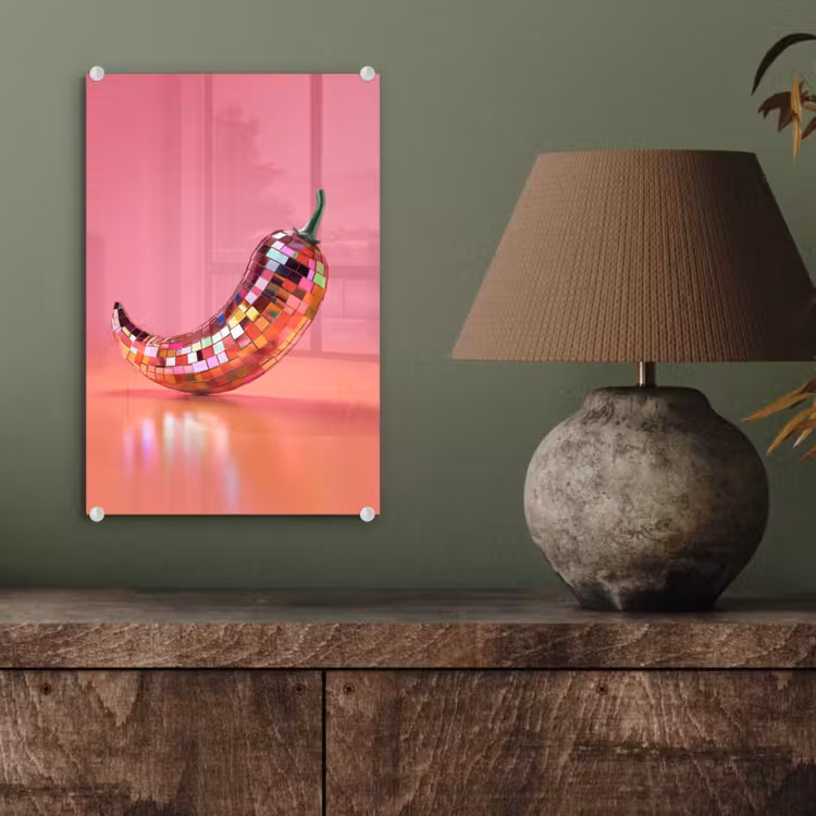 Glas schilderij - Peper - Disco - Rood - Glitter — 4
