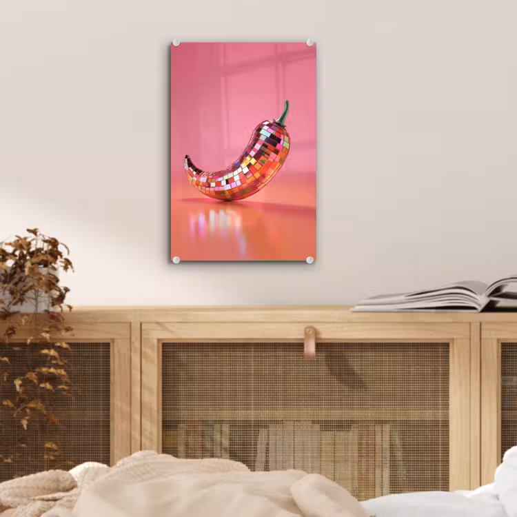 Glas schilderij - Peper - Disco - Rood - Glitter — 5