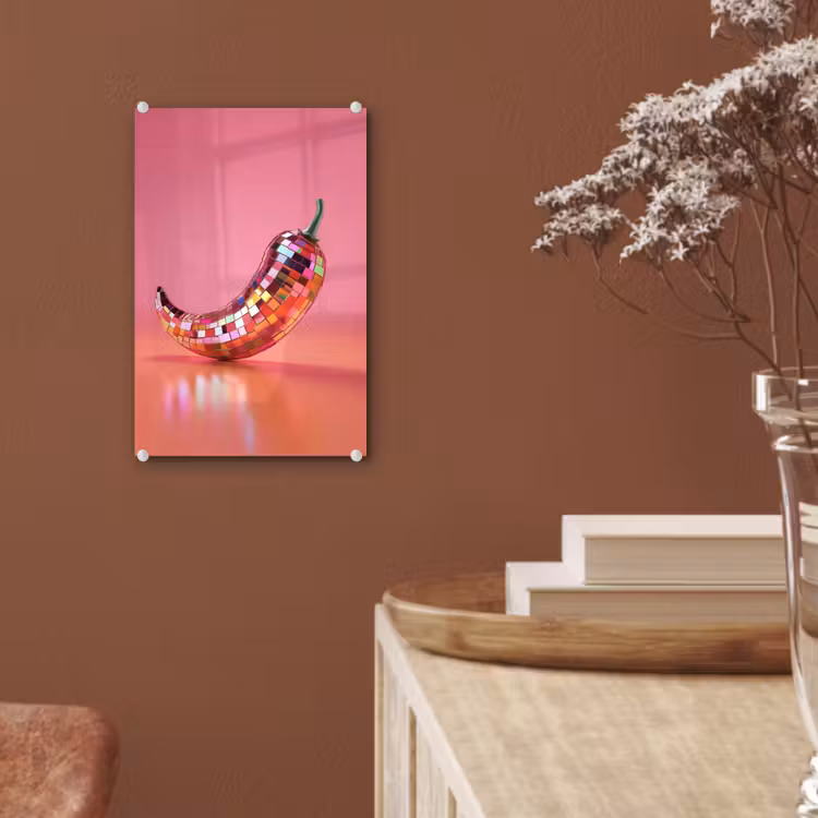 Glas schilderij - Peper - Disco - Rood - Glitter — 6