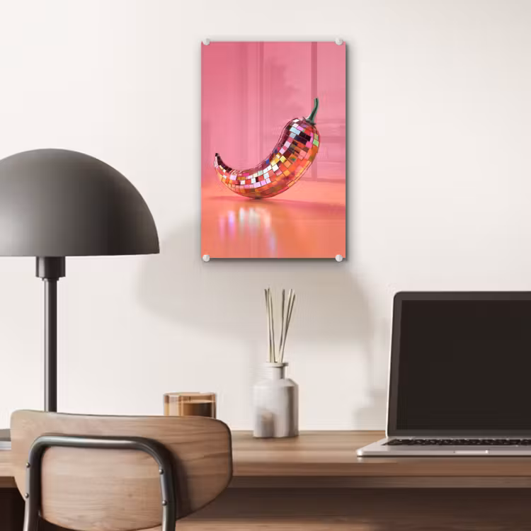 Glas schilderij - Peper - Disco - Rood - Glitter — 7