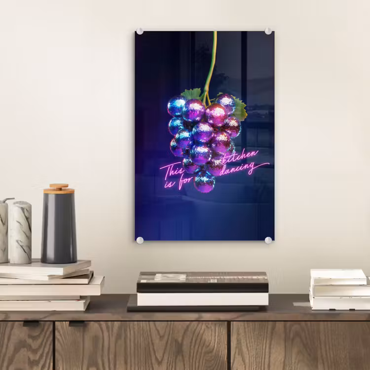 Glas schilderij - Quote - Neon - Disco - Druiven — 2