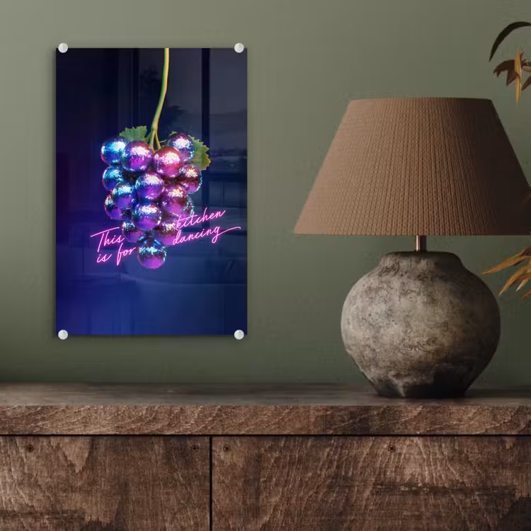 Glas schilderij - Quote - Neon - Disco - Druiven — 4
