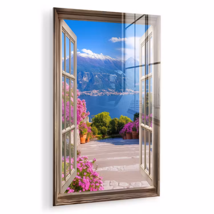 Glas schilderij - Doorkijk - Berg - Landschap - Uitzicht - Meer — 1