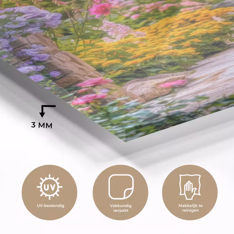 Glas schilderij - Doorkijk - Bloemen - Pad - Natuur — 3