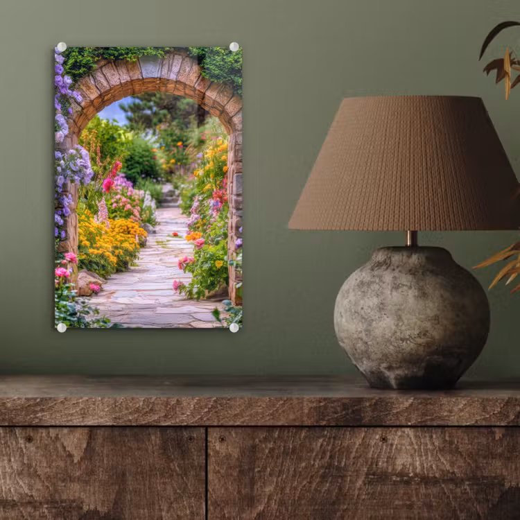 Glas schilderij - Doorkijk - Bloemen - Pad - Natuur — 4