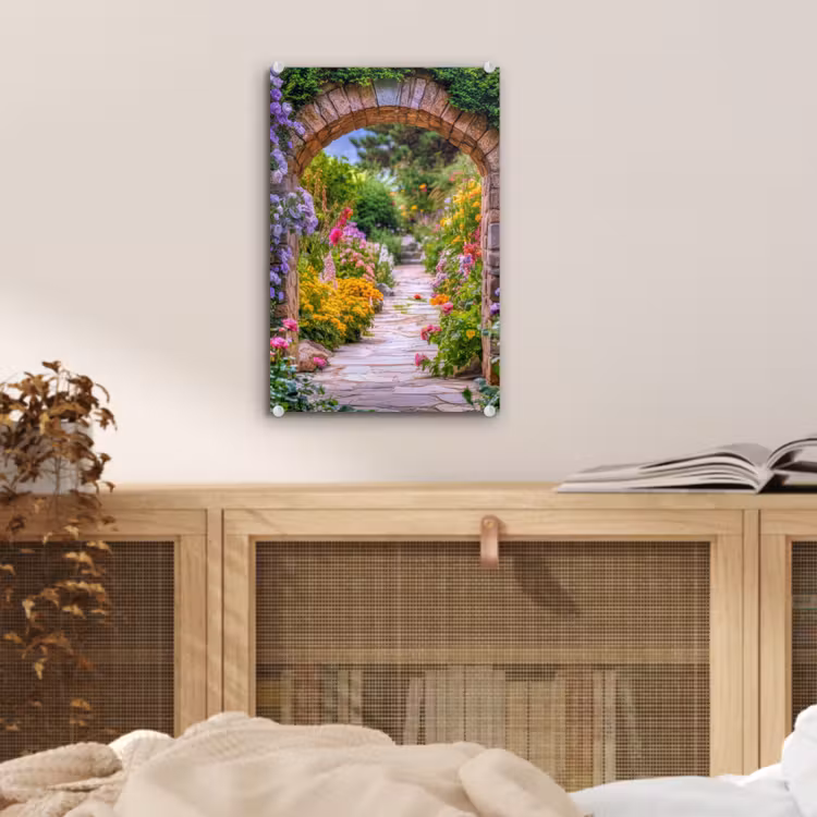 Glas schilderij - Doorkijk - Bloemen - Pad - Natuur — 5