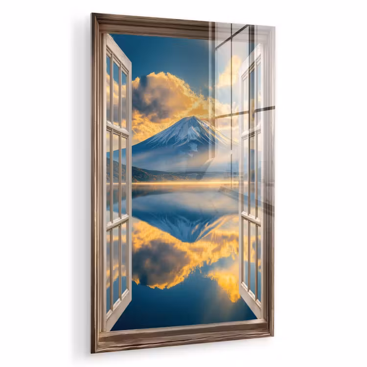 Glas schilderij - Doorkijk - Landschap - Bergen - Uitzicht - Raam — 1