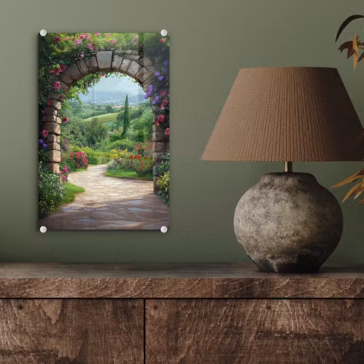 Glas schilderij - Doorkijk - Landschap - Bloemen - Pad - Uitzicht — 4