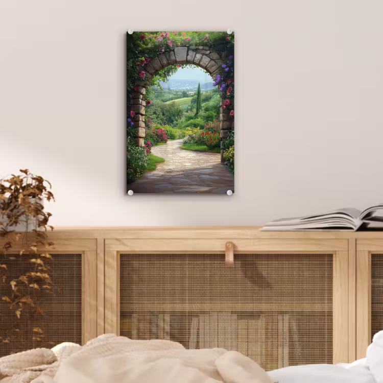 Glas schilderij - Doorkijk - Landschap - Bloemen - Pad - Uitzicht — 5