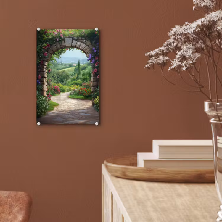 Glas schilderij - Doorkijk - Landschap - Bloemen - Pad - Uitzicht — 6