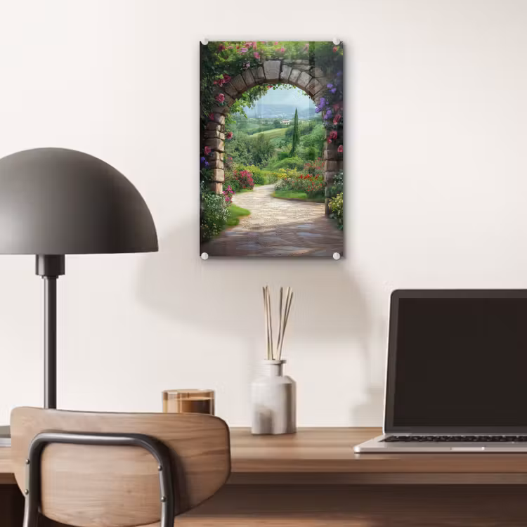 Glas schilderij - Doorkijk - Landschap - Bloemen - Pad - Uitzicht — 7