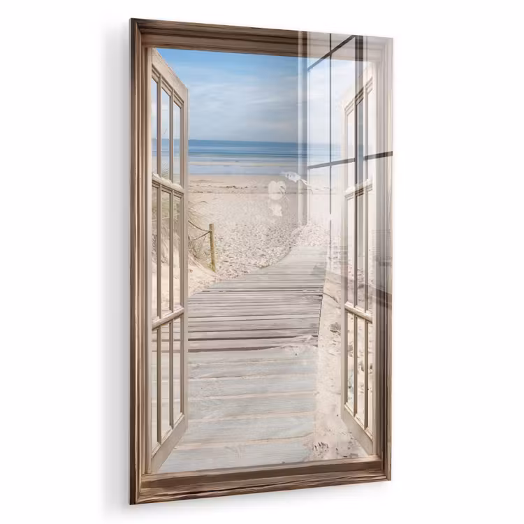 Glas schilderij - Doorkijk - Strand - Duinen - Pad - Landschap — 1