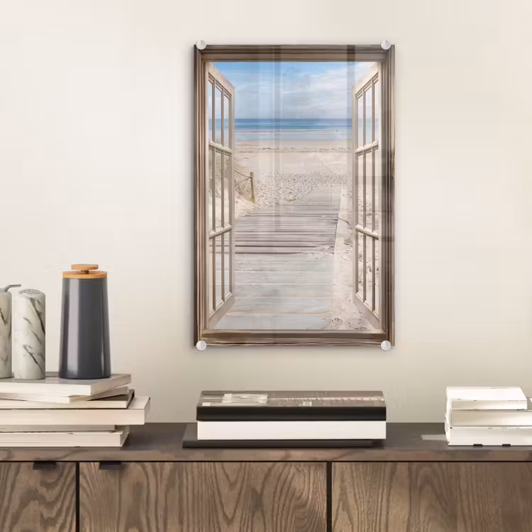 Glas schilderij - Doorkijk - Strand - Duinen - Pad - Landschap — 2