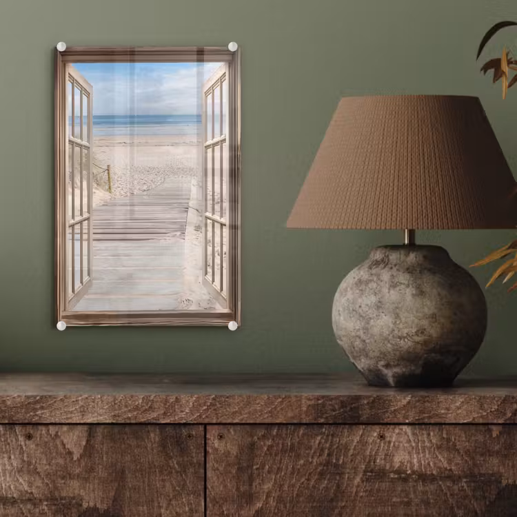 Glas schilderij - Doorkijk - Strand - Duinen - Pad - Landschap — 4
