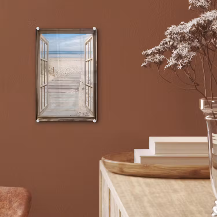 Glas schilderij - Doorkijk - Strand - Duinen - Pad - Landschap — 6