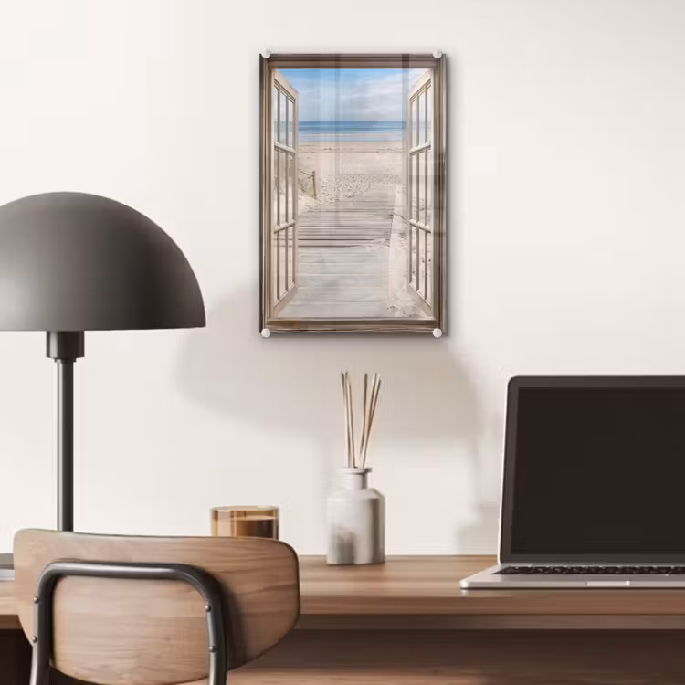 Glas schilderij - Doorkijk - Strand - Duinen - Pad - Landschap — 7