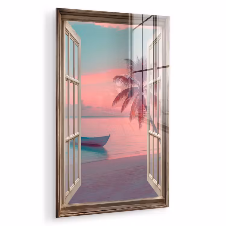 Glas schilderij - Doorkijk - Strand - Palmboom - Tropisch — 1