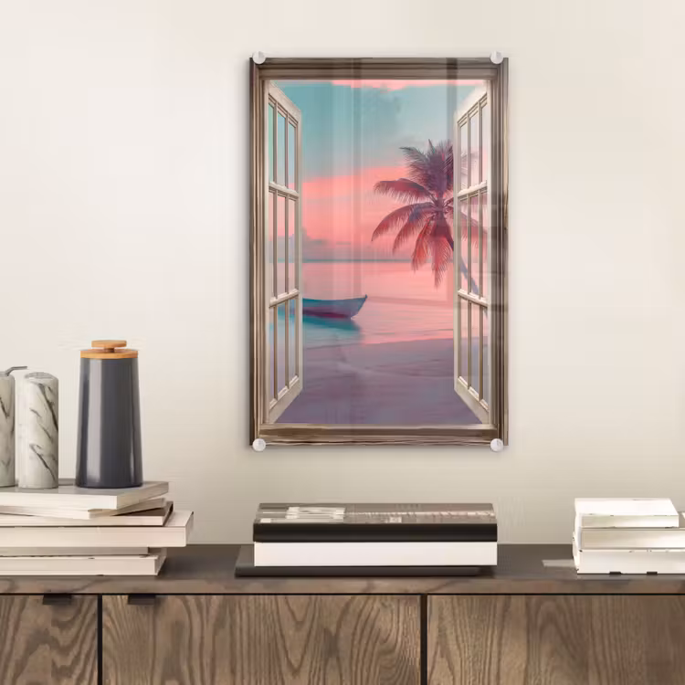 Glas schilderij - Doorkijk - Strand - Palmboom - Tropisch — 2