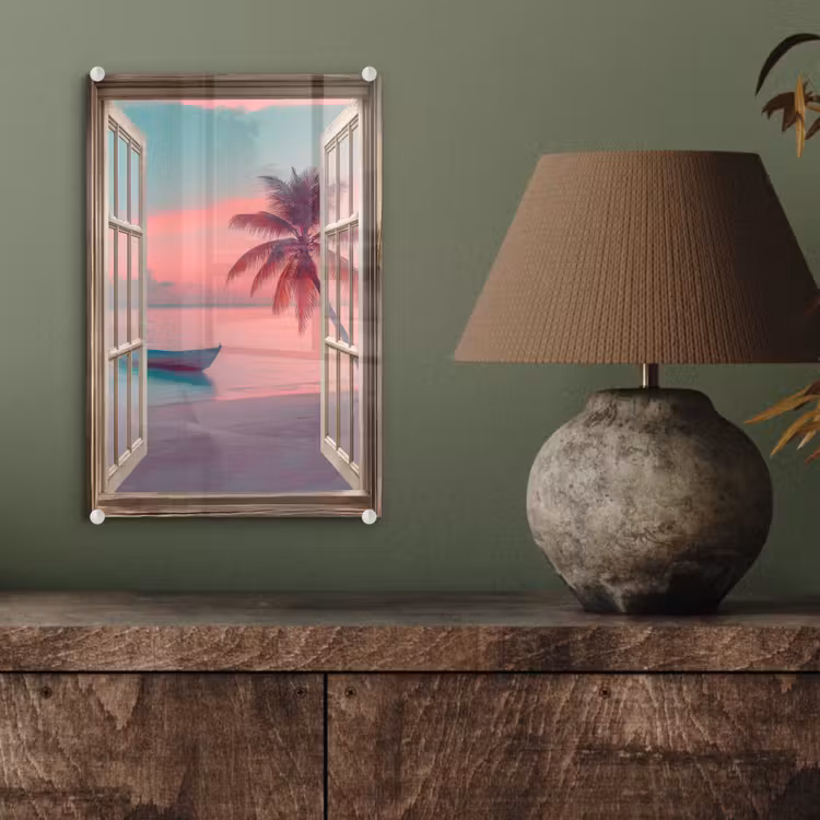Glas schilderij - Doorkijk - Strand - Palmboom - Tropisch — 4