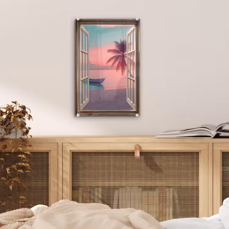Glas schilderij - Doorkijk - Strand - Palmboom - Tropisch — 5