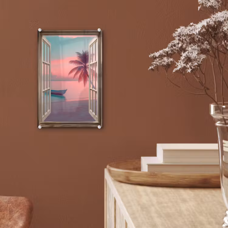 Glas schilderij - Doorkijk - Strand - Palmboom - Tropisch — 6