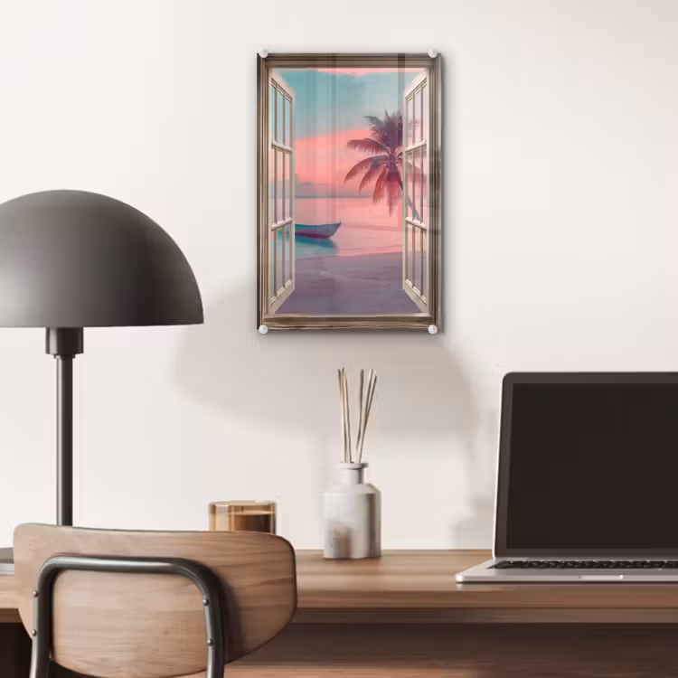 Glas schilderij - Doorkijk - Strand - Palmboom - Tropisch — 7