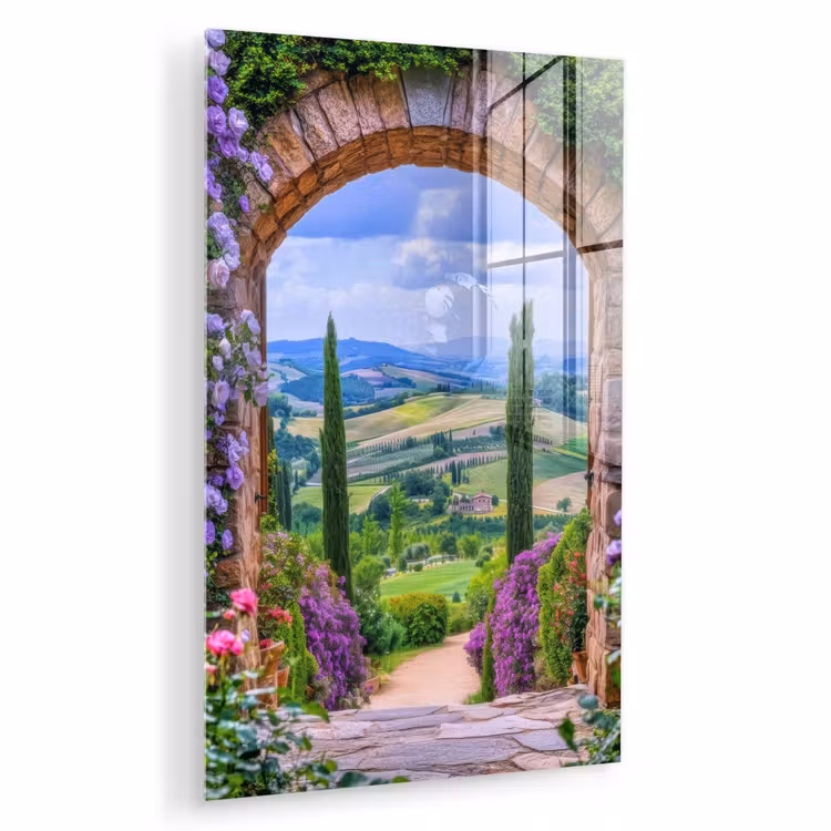Glas schilderij - Doorkijk - Toscane - Landschap - Poort — 1