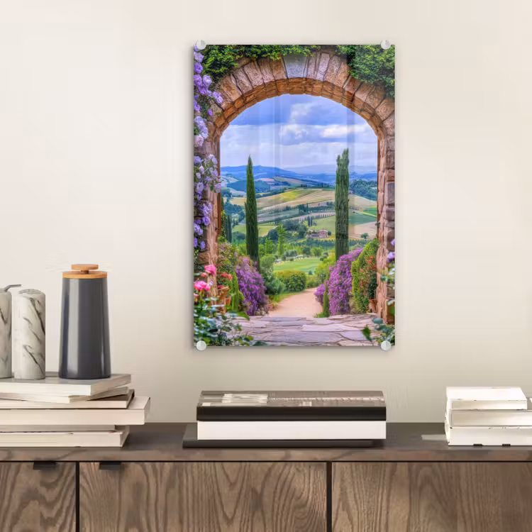 Glas schilderij - Doorkijk - Toscane - Landschap - Poort — 2
