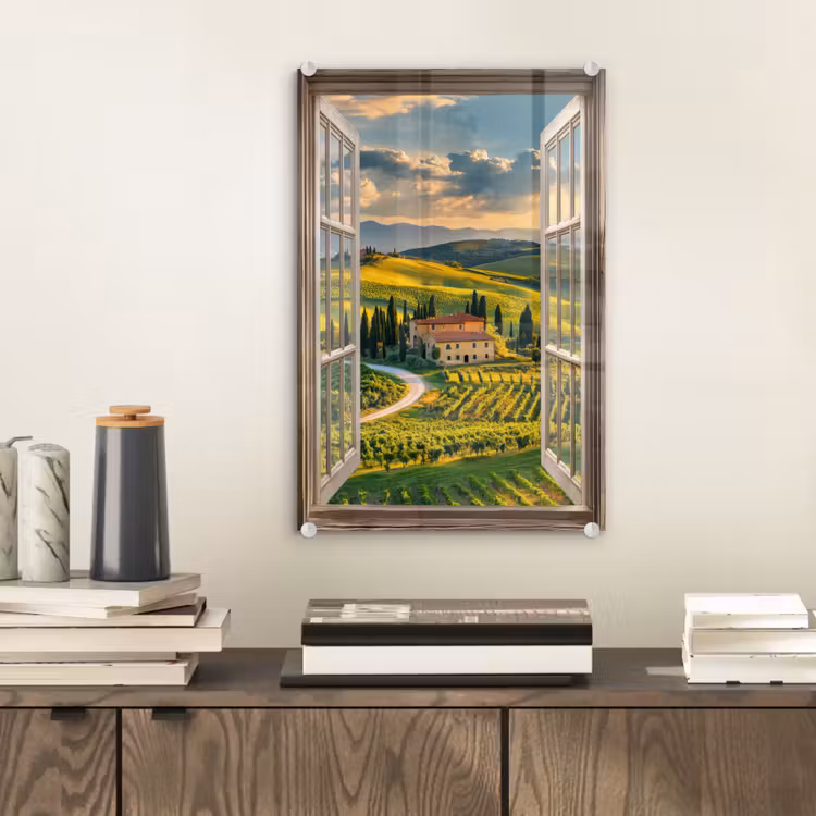 Glas schilderij - Doorkijk - Toscane - Uitzicht - Landschap - Zomer — 2