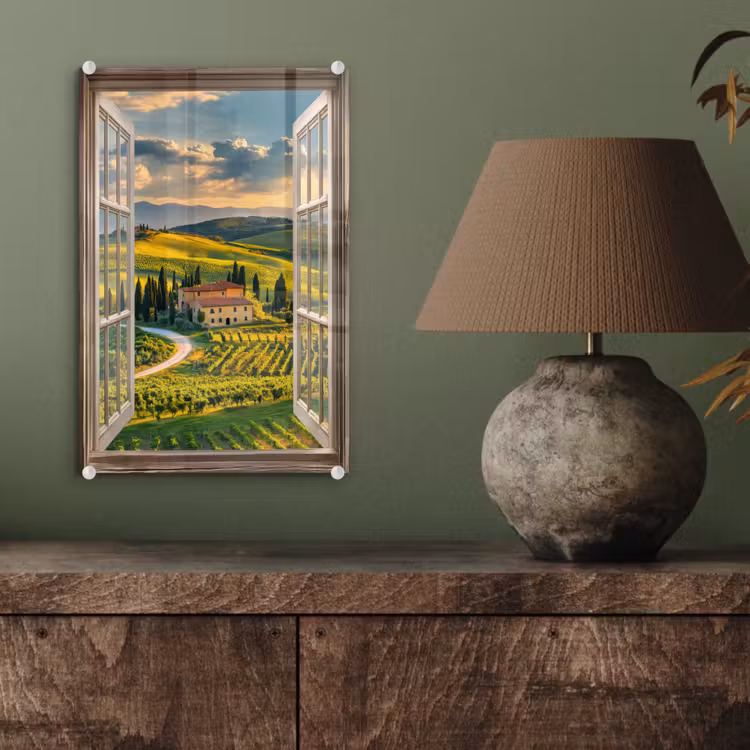 Glas schilderij - Doorkijk - Toscane - Uitzicht - Landschap - Zomer — 4
