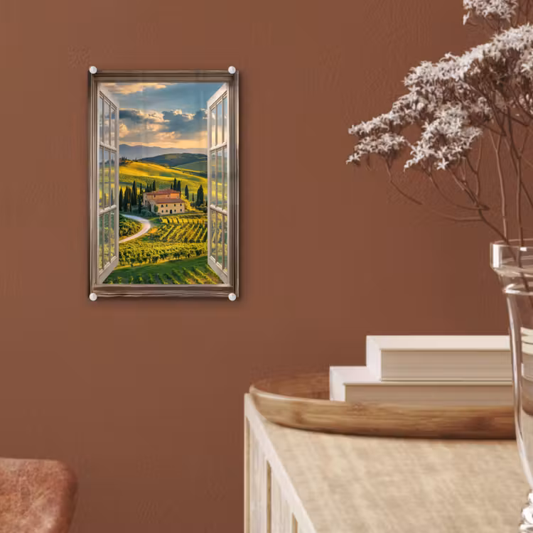 Glas schilderij - Doorkijk - Toscane - Uitzicht - Landschap - Zomer — 6