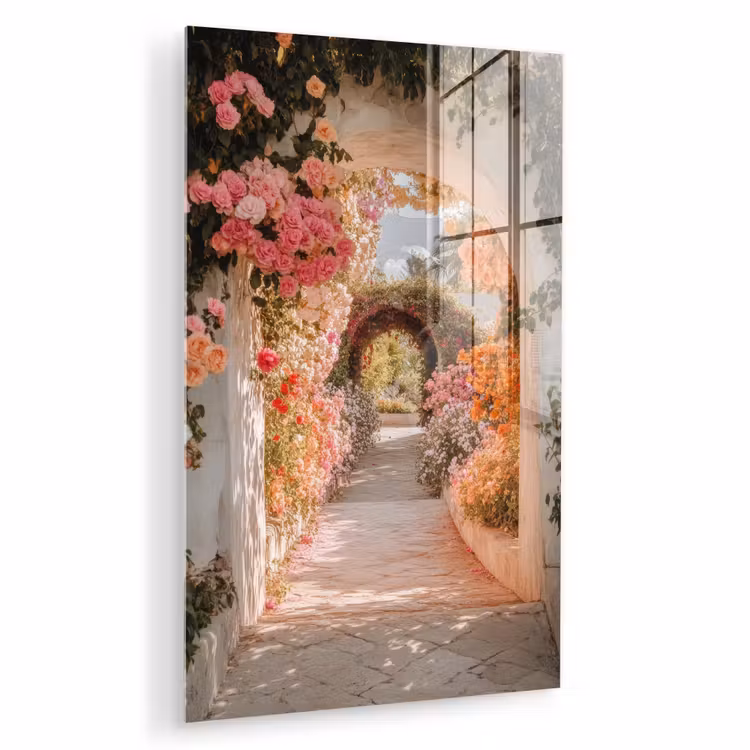 Glas schilderij - Doorkijk - Boog - Bloemen - Pastel — 1