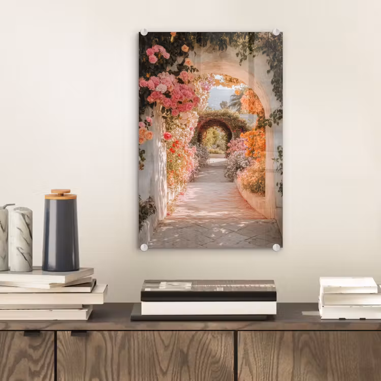 Glas schilderij - Doorkijk - Boog - Bloemen - Pastel — 2
