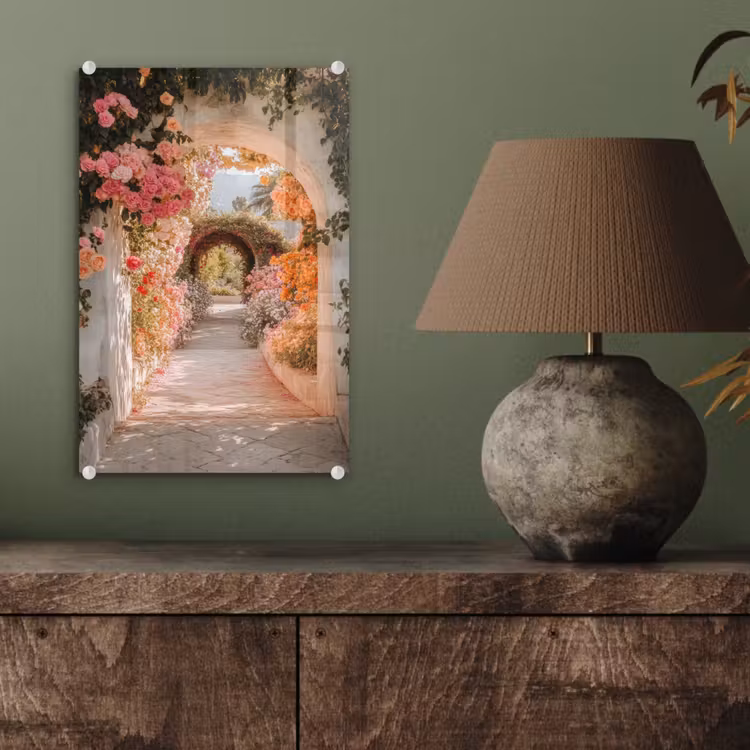 Glas schilderij - Doorkijk - Boog - Bloemen - Pastel — 4