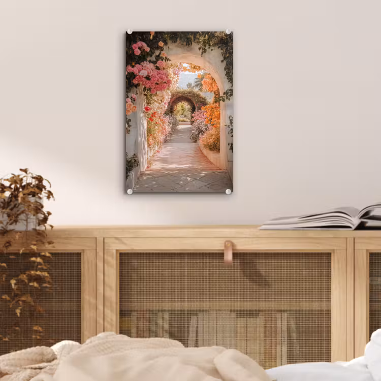 Glas schilderij - Doorkijk - Boog - Bloemen - Pastel — 5