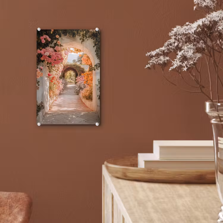 Glas schilderij - Doorkijk - Boog - Bloemen - Pastel — 6