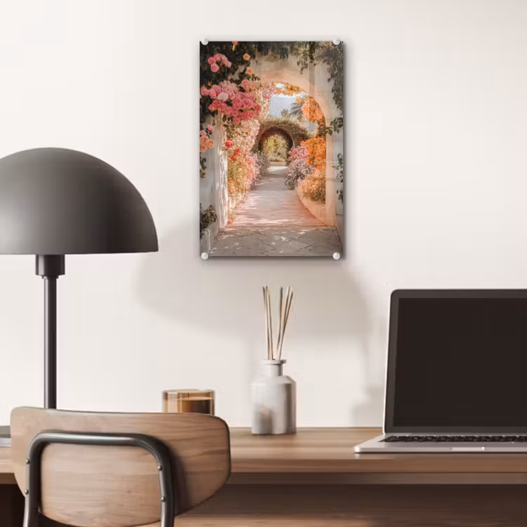 Glas schilderij - Doorkijk - Boog - Bloemen - Pastel — 7