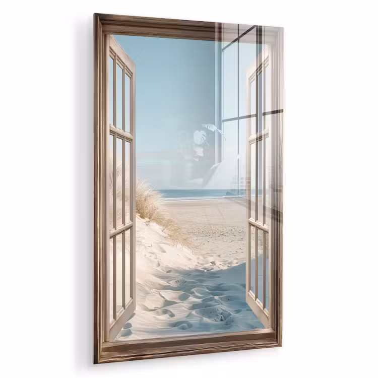 Glas schilderij - Doorkijk - Helmgras - Duinen - Zee - Landschap — 1