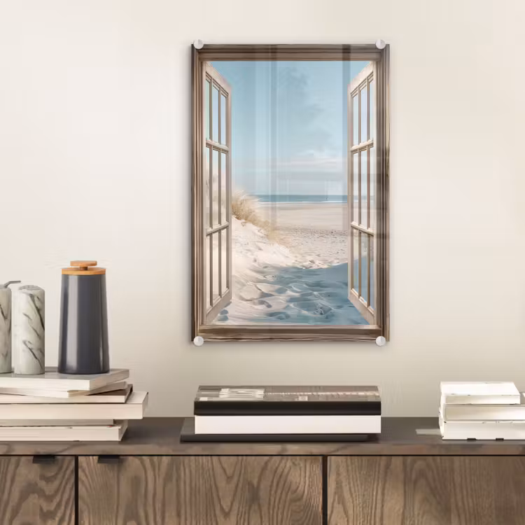 Glas schilderij - Doorkijk - Helmgras - Duinen - Zee - Landschap — 2
