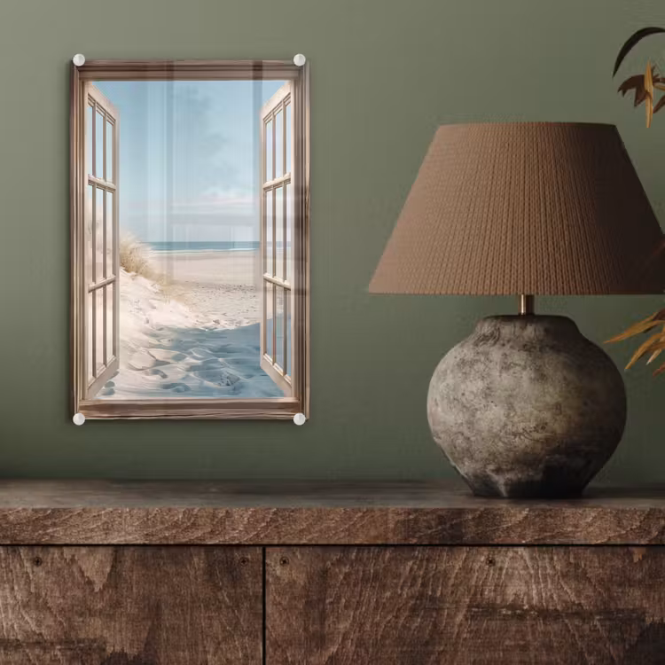 Glas schilderij - Doorkijk - Helmgras - Duinen - Zee - Landschap — 4