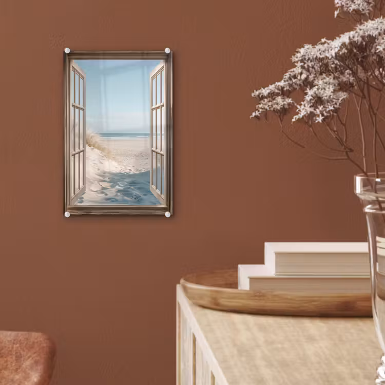 Glas schilderij - Doorkijk - Helmgras - Duinen - Zee - Landschap — 6
