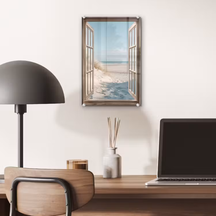 Glas schilderij - Doorkijk - Helmgras - Duinen - Zee - Landschap — 7