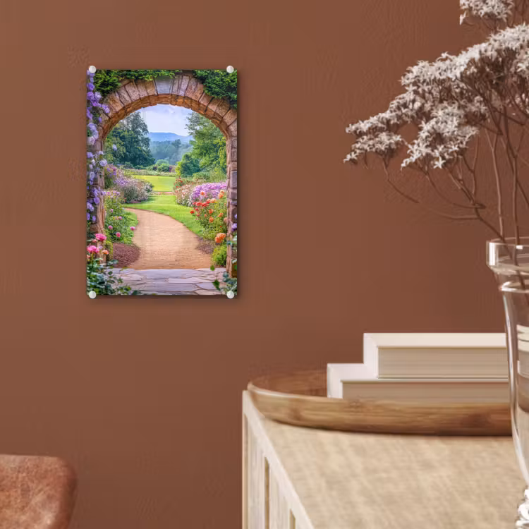 Glas schilderij - Doorkijk - Poort - Bloemen - Tuin — 6