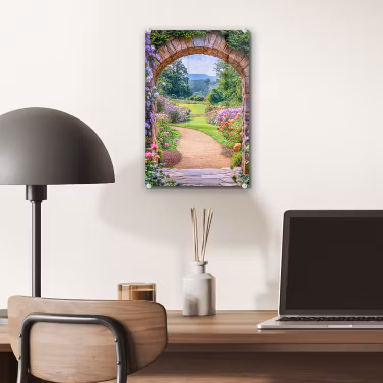 Glas schilderij - Doorkijk - Poort - Bloemen - Tuin — 7