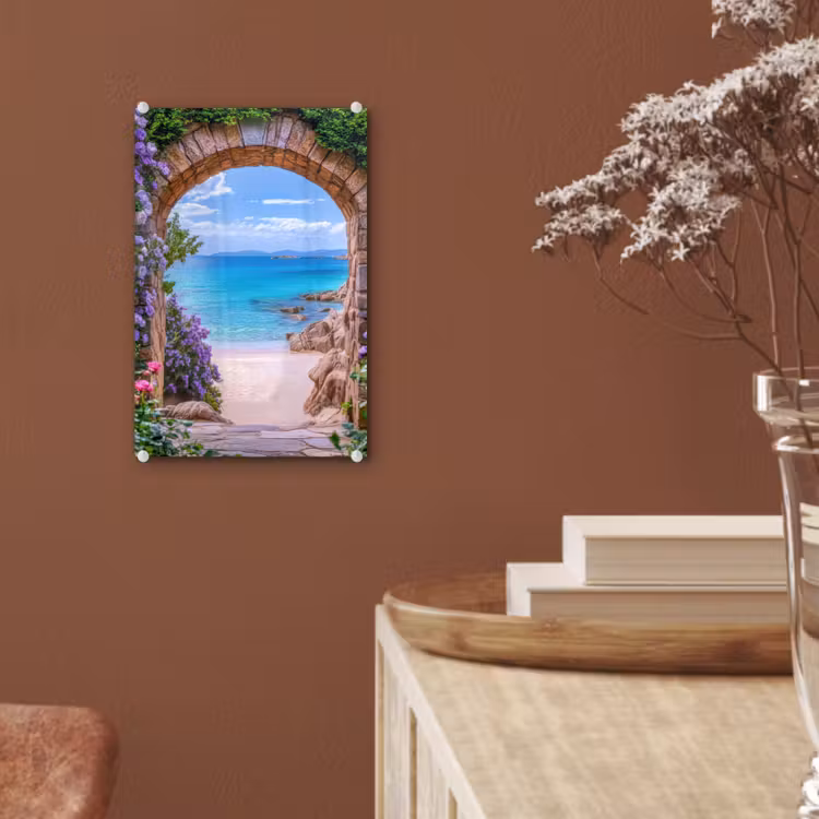 Glas schilderij - Doorkijk - Poort - Zee - Strand - Rotsen — 6