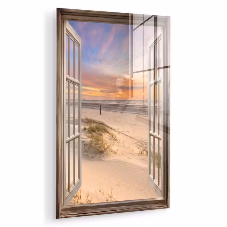 Glas schilderij - Doorkijk - Strand - Duinen - Natuur - Landschap — 1